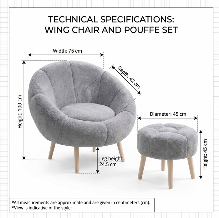 Atelier Del Sofa Lida - Conjunto de Sillón y Puff Gris